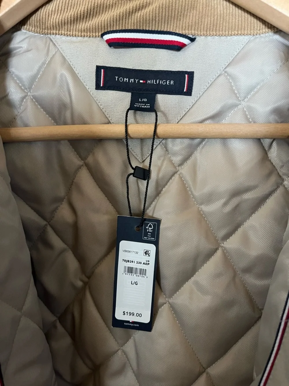 Tommy Hilfiger Beige Jacket with Tan Corduroy Collar - Picture 4 of 7